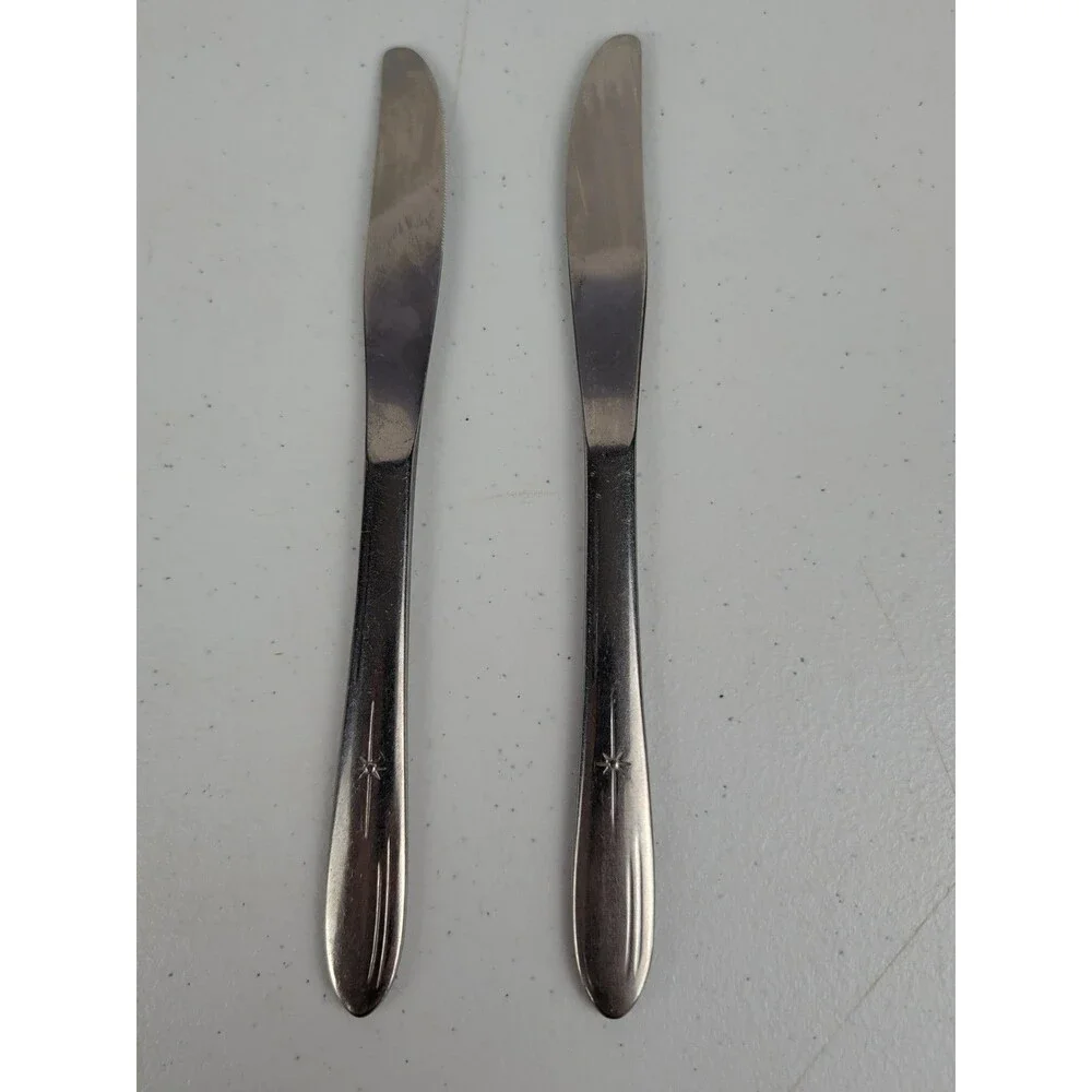 MCM Everlasting Stainless USA Atomic Starburst 8” Dinner Knives Set Of 2